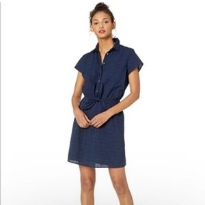 J Crew Merchantile Navy Blue Eyelet Collared Tie Front dress
